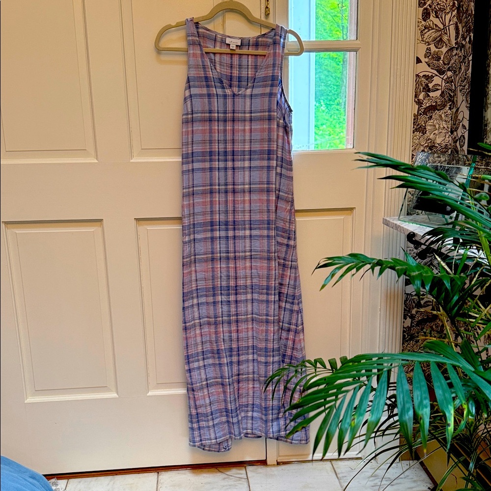 JJill 100% linen Plaid Sleeveless Maxi Dress